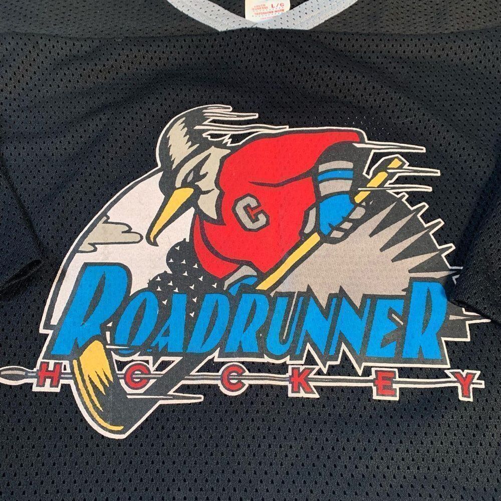 Vintage Black,Blue & Purple Texas Roadrunner Hockey Jersey #66 Youth Size Large - Picture 2 of 6